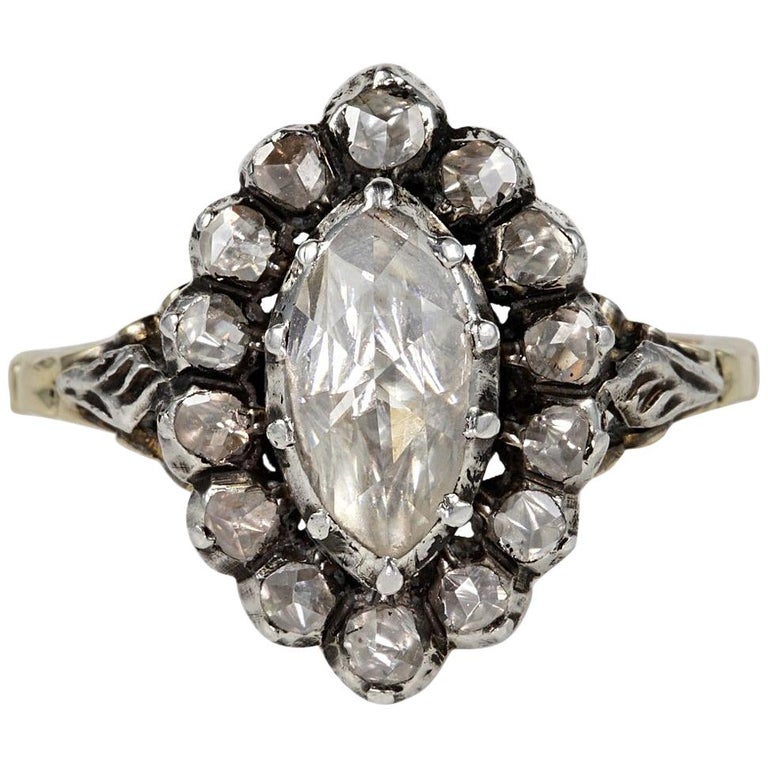 Georgian Style 1.80 Carat Rose Cut Diamond Rare Cluster Ring For Sale ...