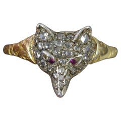 Georgian Style 18ct Gold Ruby and Rose Cut Diamond Fox Cluster Ring
