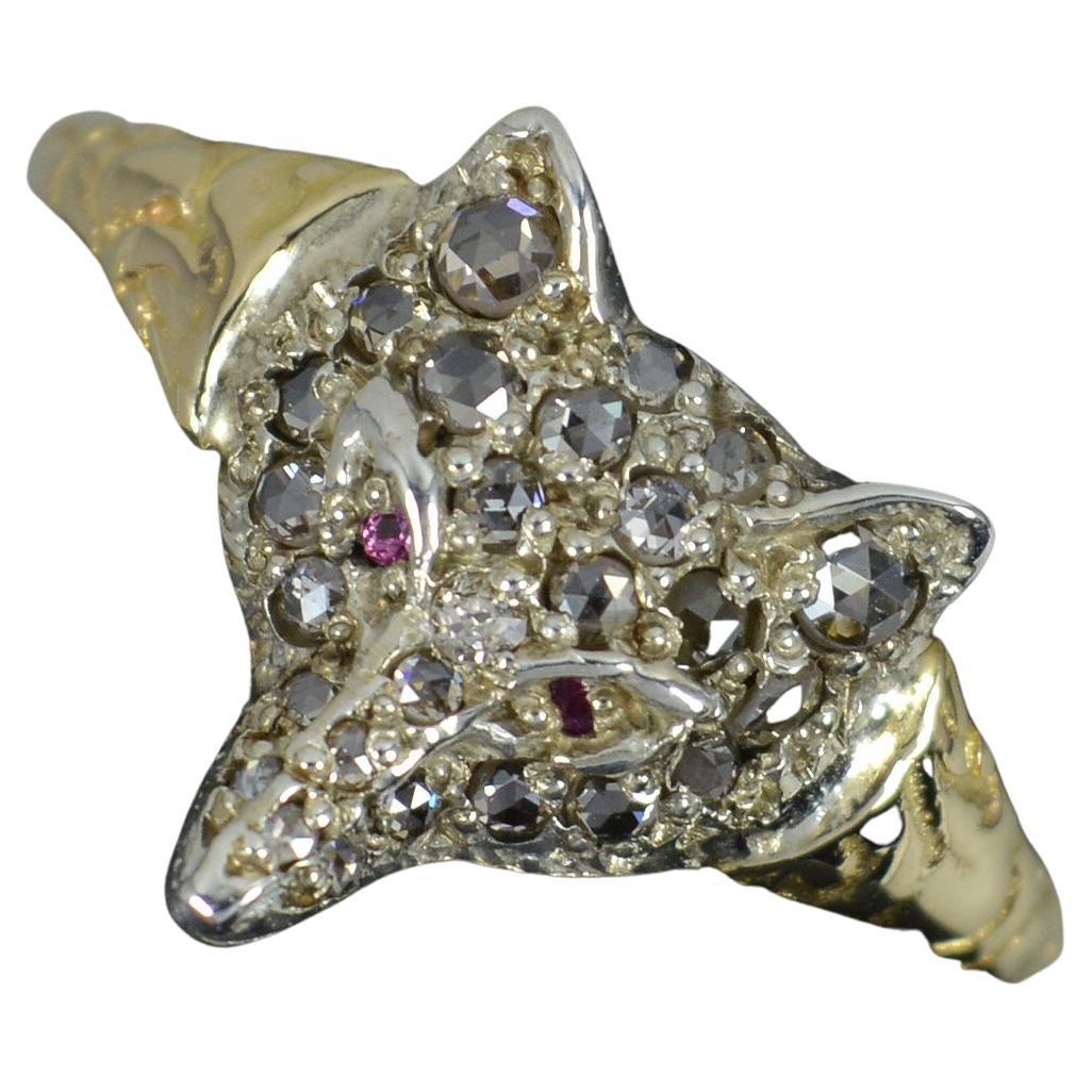 Bague grappe de style géorgien en or 18 carats, rubis et diamants taille rose FOX