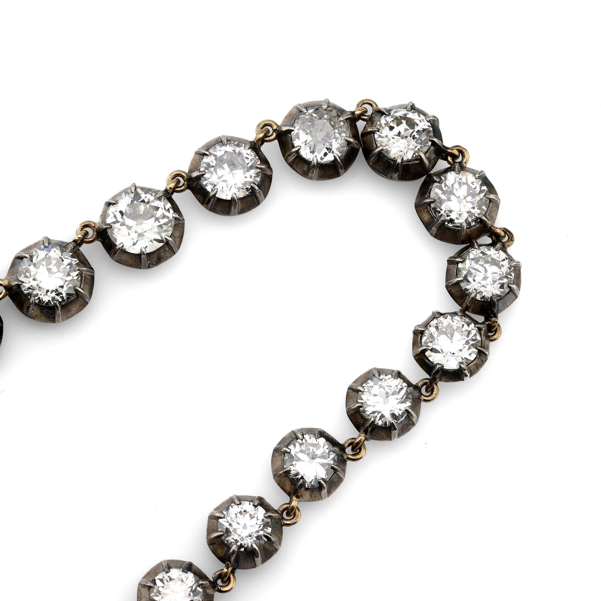 Taglio antico europeo Collana di diamanti in stile georgiano con un peso totale di 21,93 carati in vendita