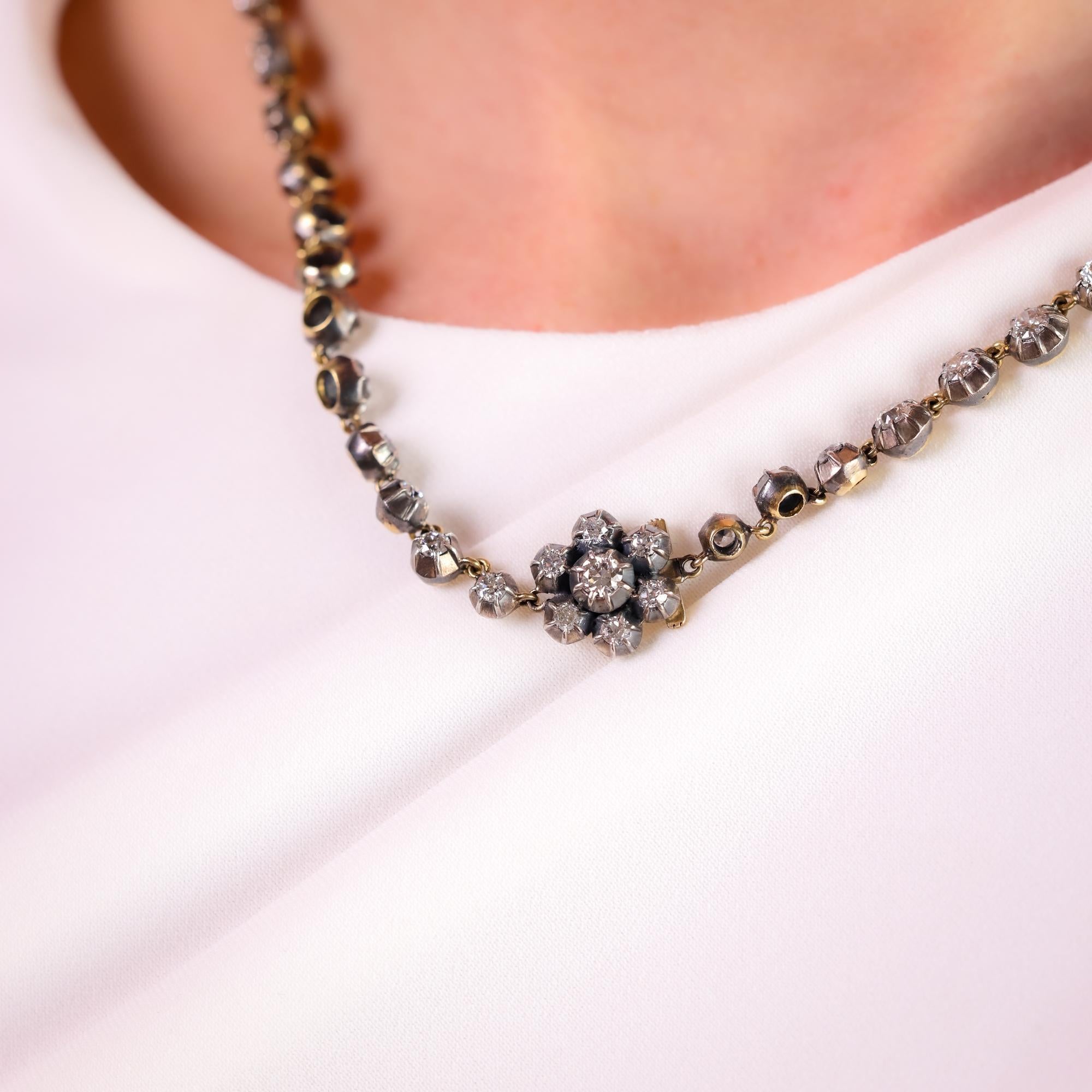 Collana di diamanti in stile georgiano con un peso totale di 21,93 carati In condizioni ottime in vendita a Beverly Hills, CA
