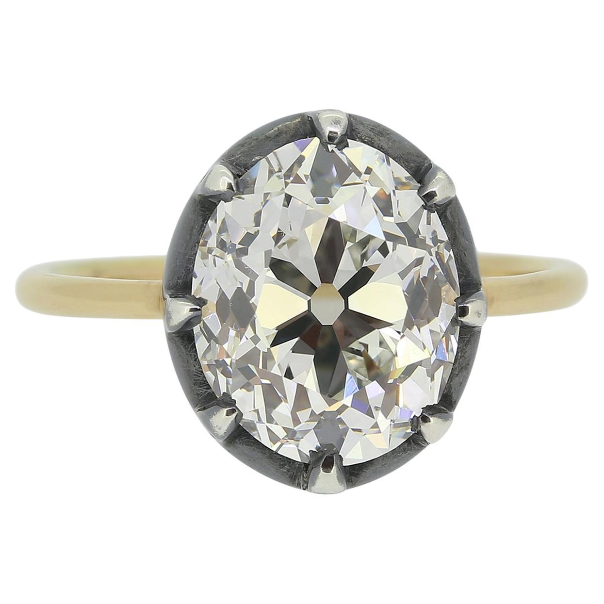 Bague solitaire de style géorgien avec diamant taille ancienne de 4,34 carats en vente