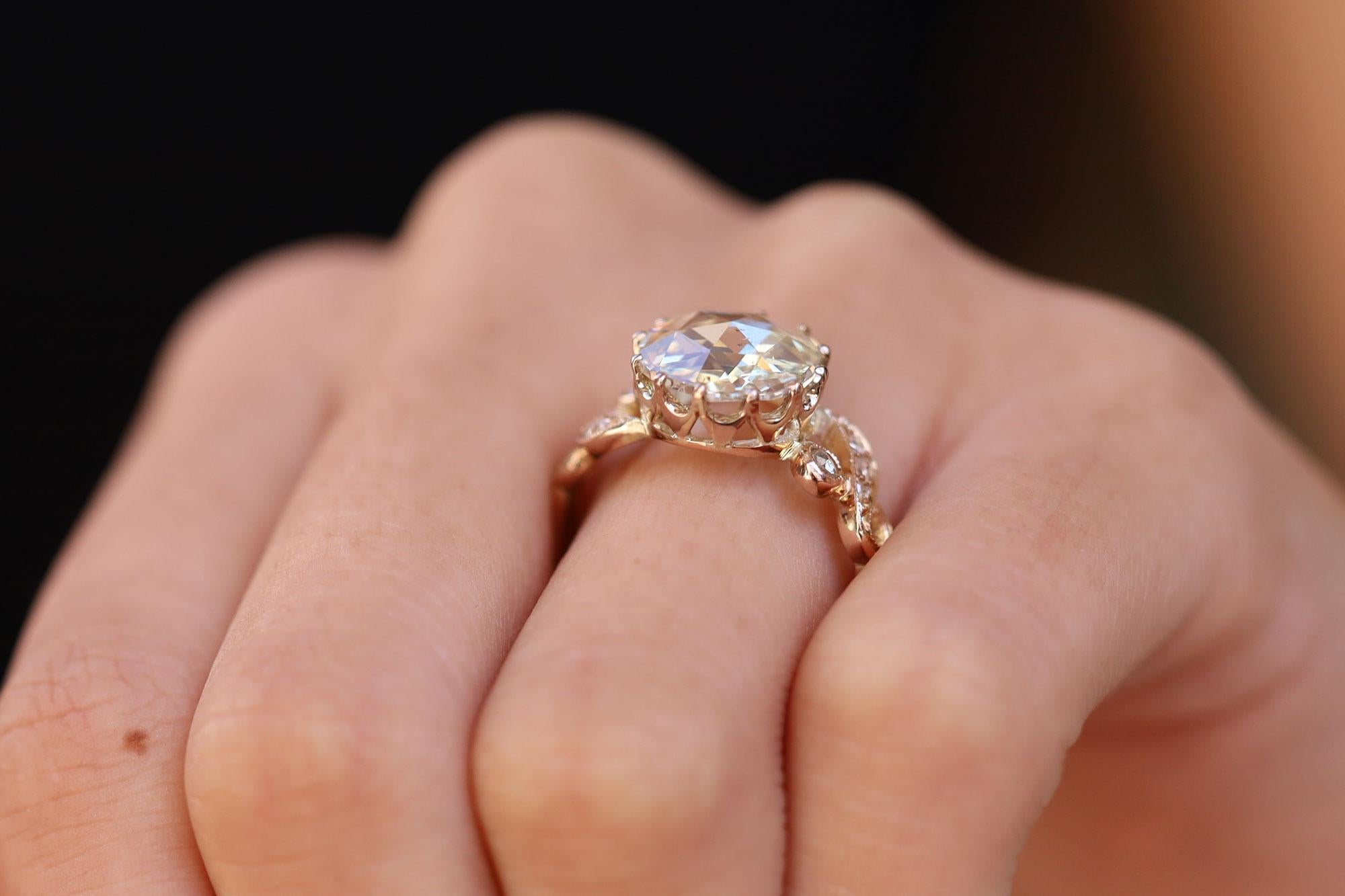 Women's or Men's Georgian Style Antique 2.64 Carat Rose Cut Diamond Rose Gold Engagement Ring