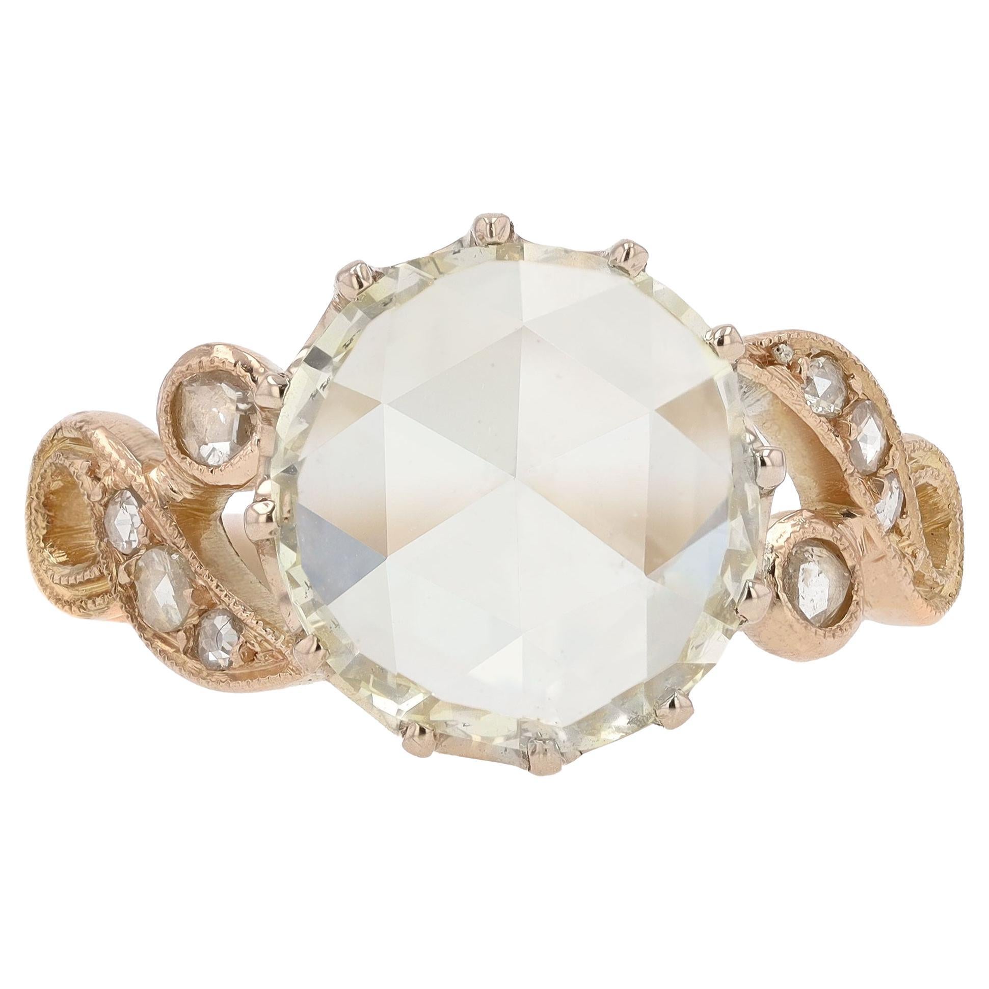 Georgian Style Antique 2.64 Carat Rose Cut Diamond Rose Gold Engagement Ring For Sale