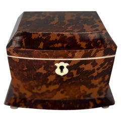 Georgian Style Antique Faux Tortoiseshell Tea Caddy