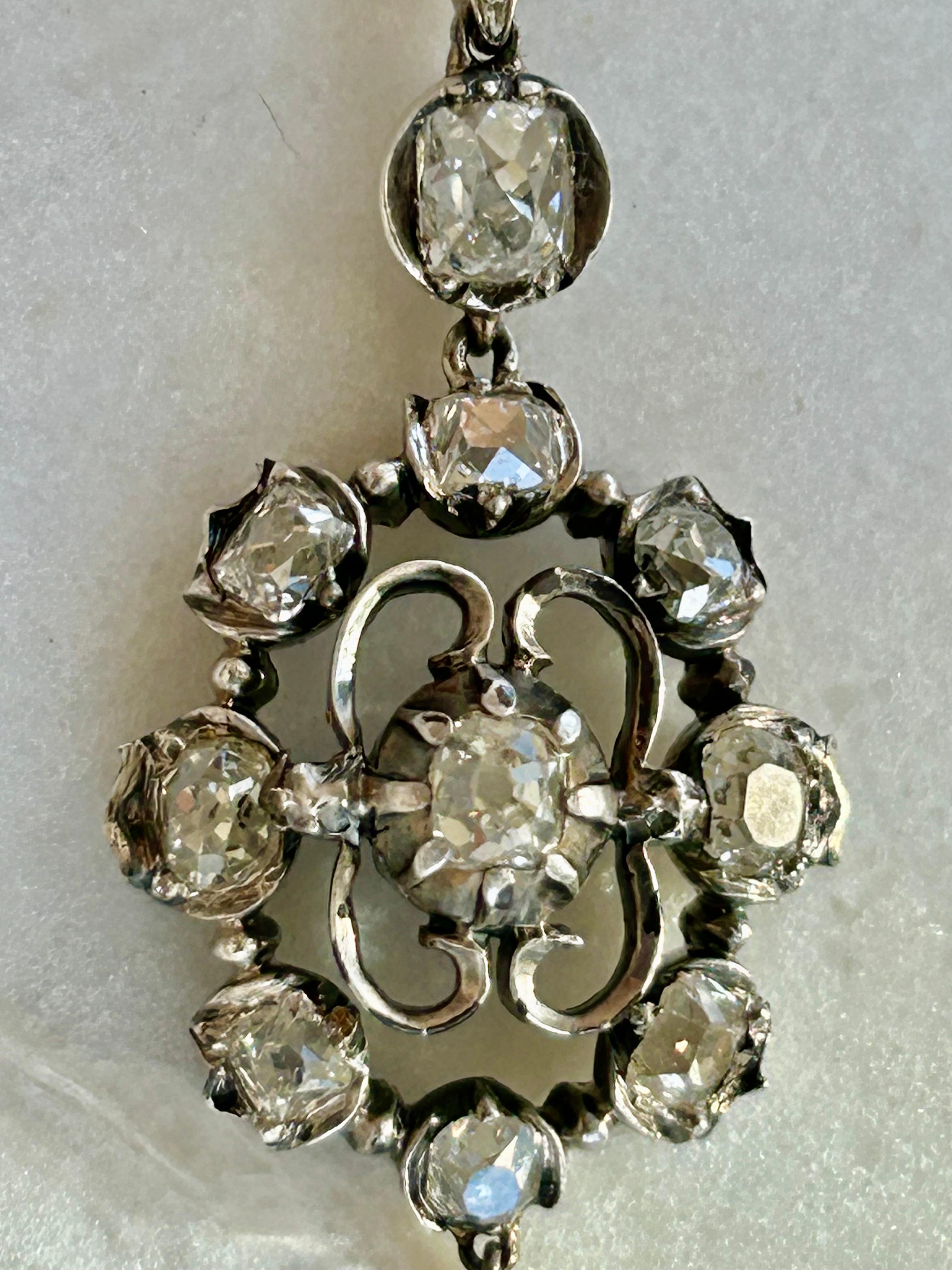 Georgian style Antique Old Mine Cut Diamond Chandelier Pendant 2.5-3 ctw For Sale 6