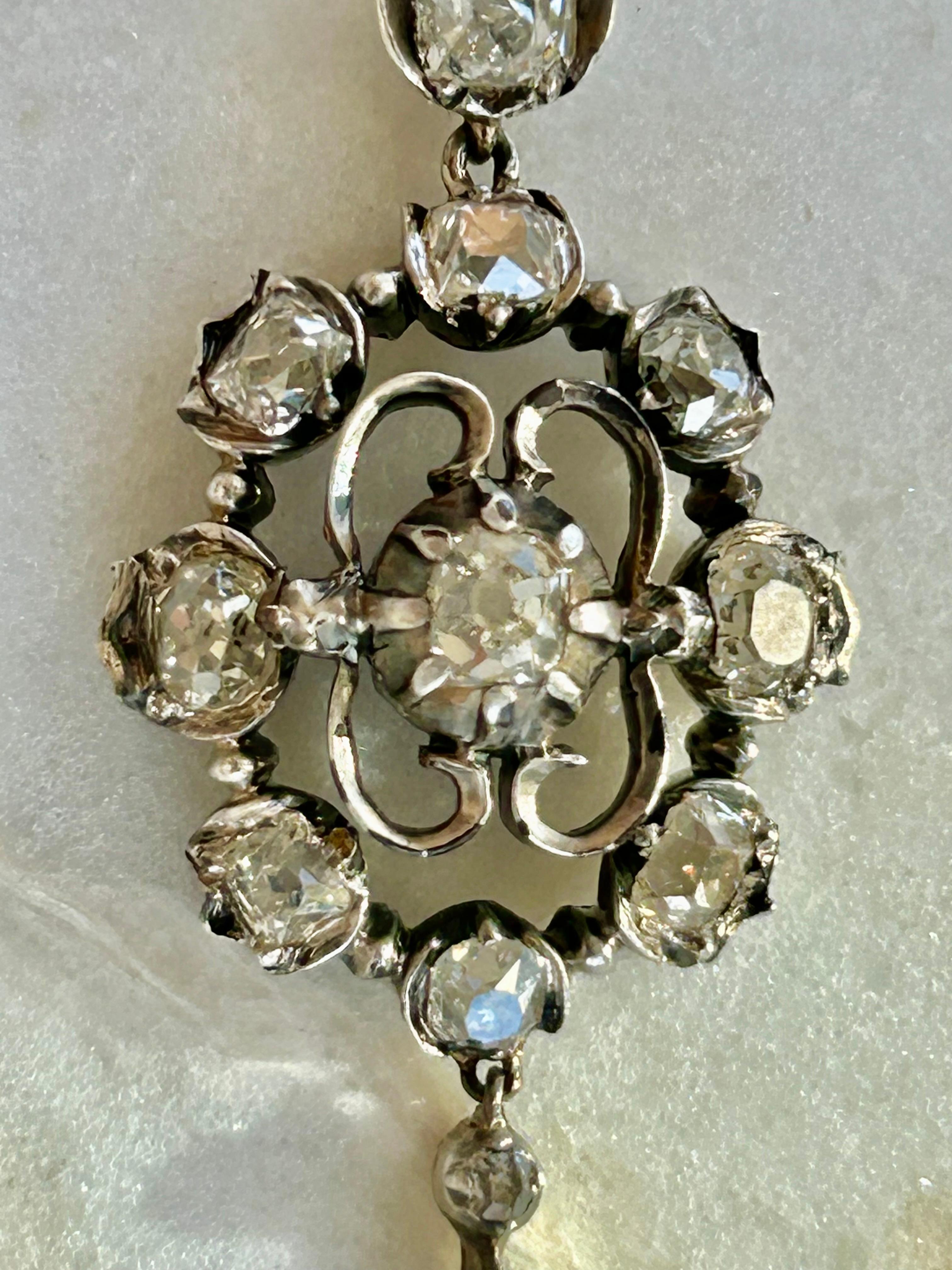 Georgian style Antique Old Mine Cut Diamond Chandelier Pendant 2.5-3 ctw For Sale 7
