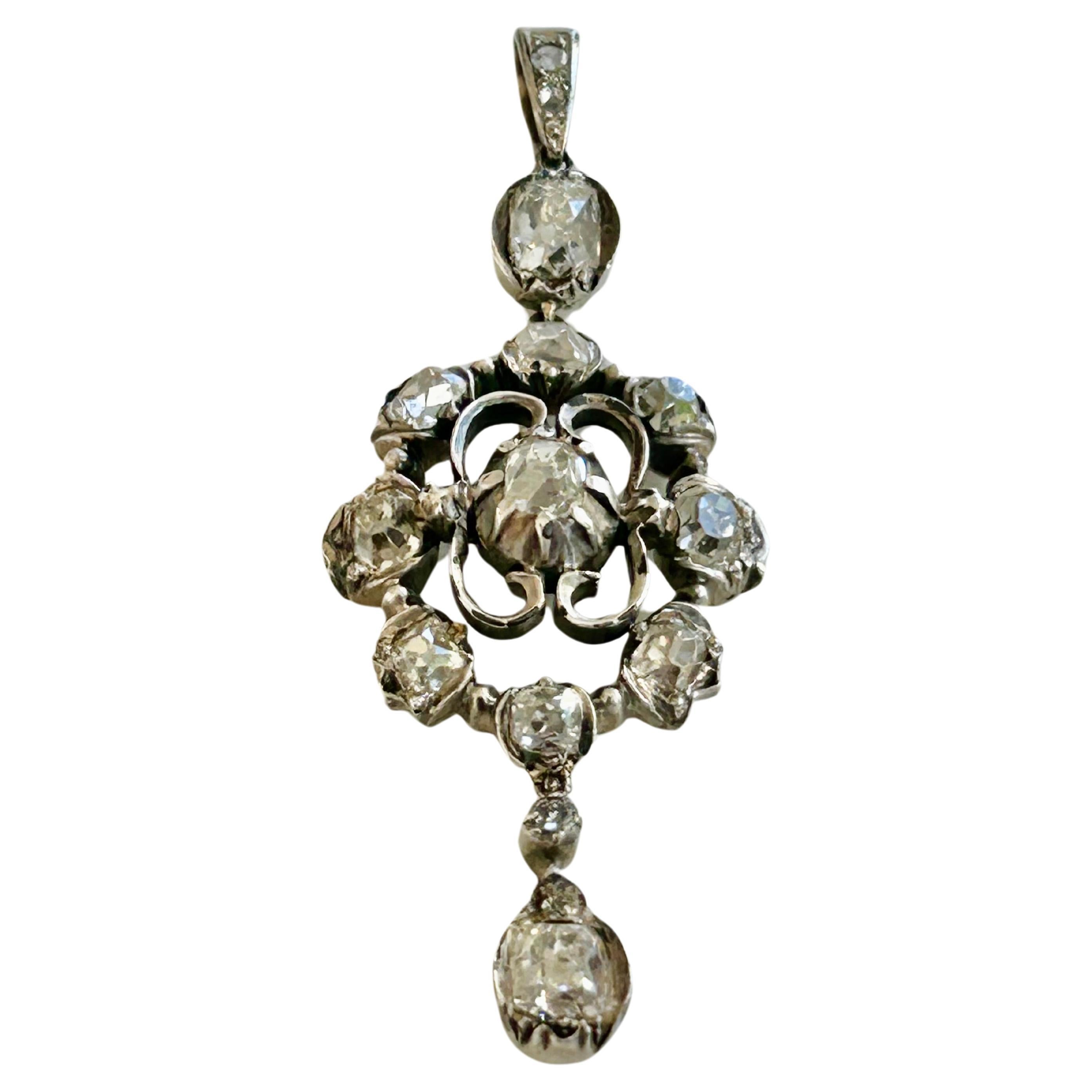 Georgianischer Stil Antike Old Mine Cut Diamant Kronleuchter Anhänger 2,5-3 ctw (Alteuropäischer Brillantschliff) im Angebot
