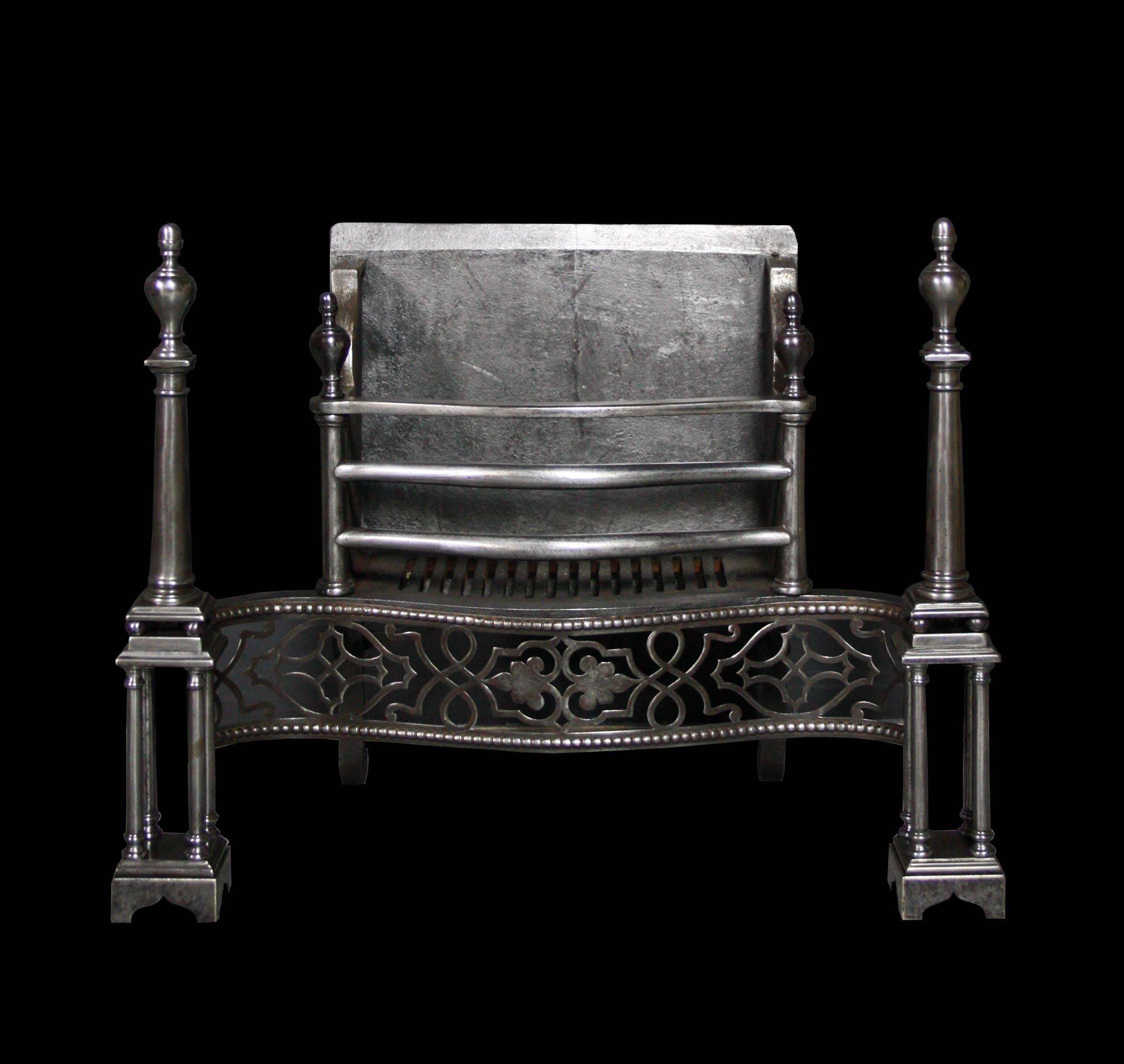 Cast Georgian Style Antique Polished Steel Fire Grate For Sale