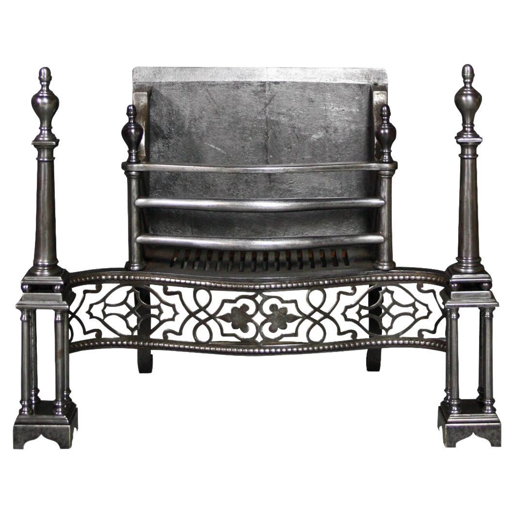 Georgian Style Antique Polished Steel Fire Grate For Sale