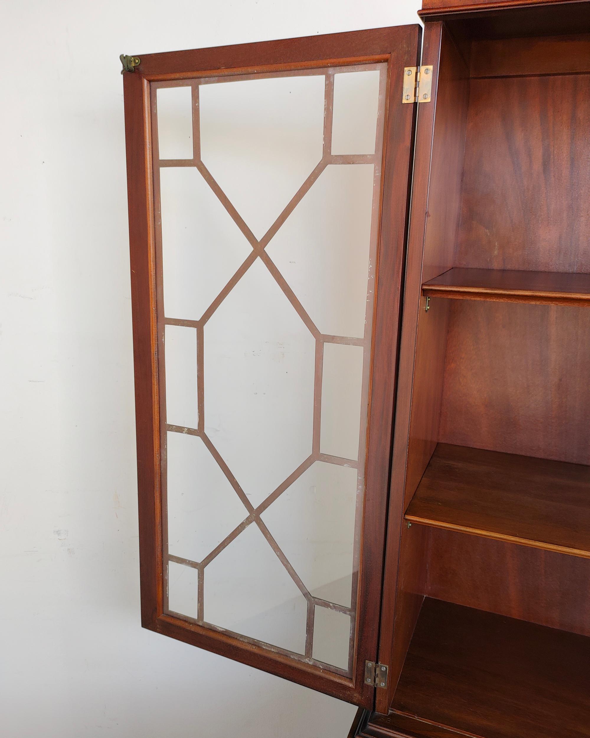 20th Century Georgian Style Art Deco Flame Mahogany Glazed Bookcase Cabinet