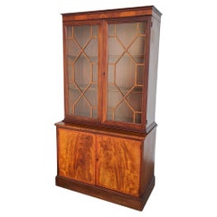Georgian Style Art Deco Flame Mahogany Glazed Bookcase Cabinet