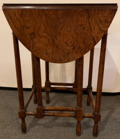 Georgian Style Baker Furniture Company Gate Leg Diminutive End Table, Burl Wood