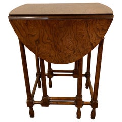 Georgian Style Baker Furniture Company Gate Leg Diminutive End Table, Burl Wood