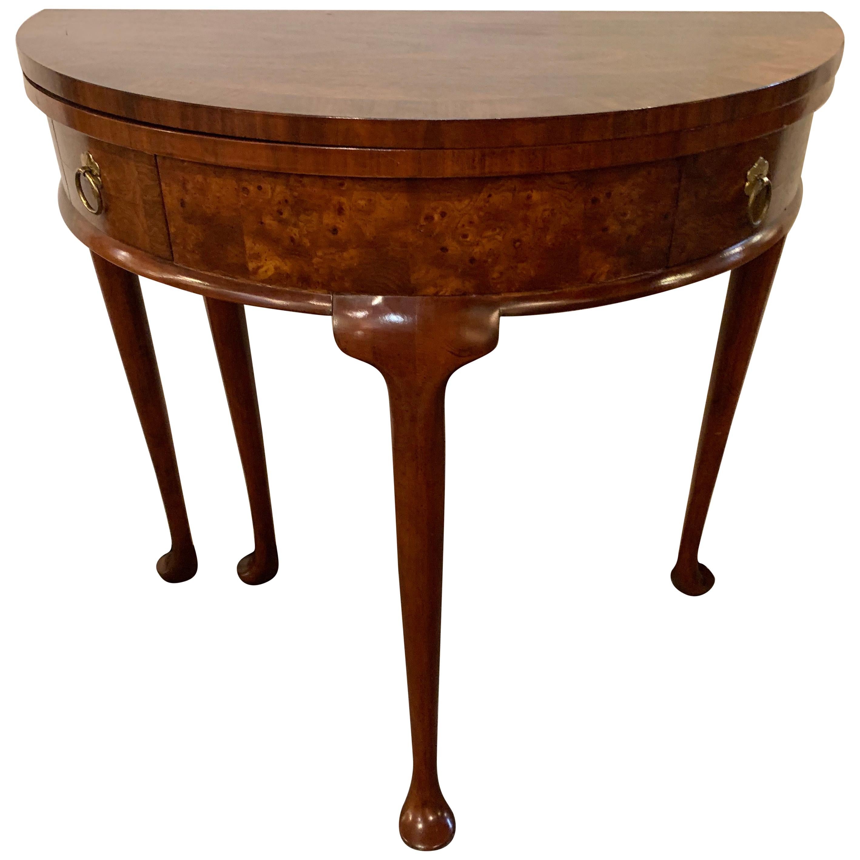 Georgian Style Baker Mahogany Demilune Flip Top End / Card Table