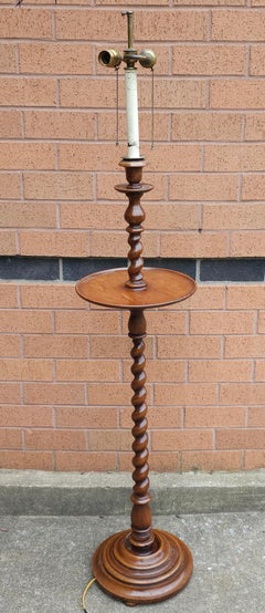 Georgian Style Barley Twist Walnut Floor Lamp with Table