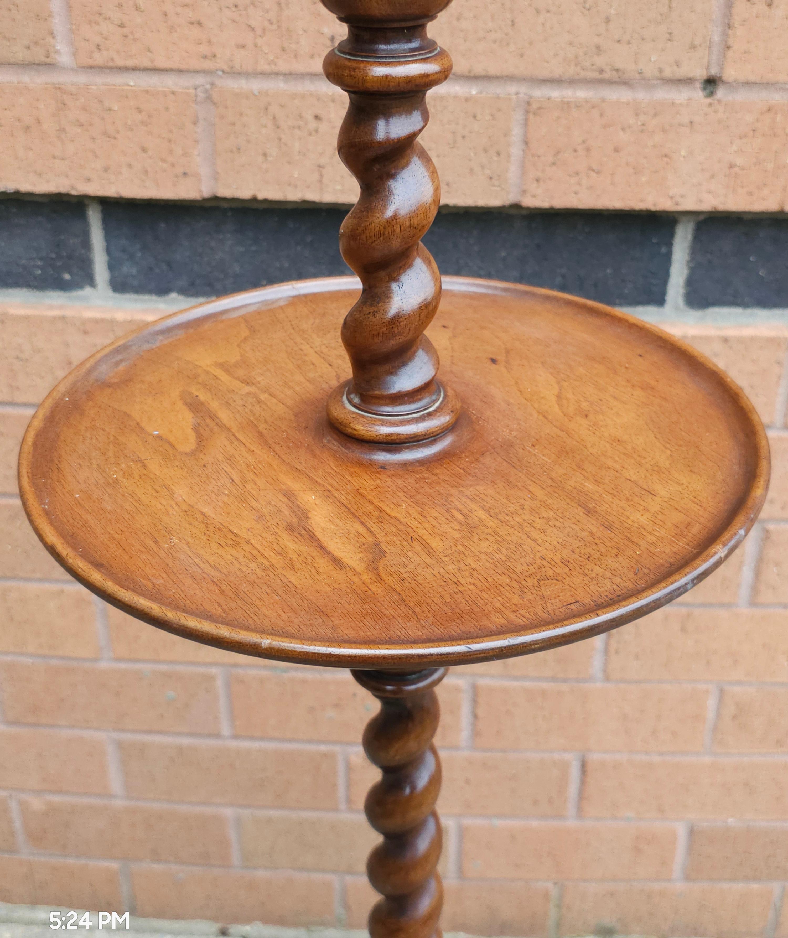 Other Georgian Style Barley Twist Walnut Floor Lamp with Table For Sale