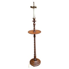 Antique Georgian Style Barley Twist Walnut Floor Lamp with Table