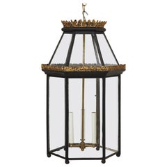 Georgian Style Black and Gilt Metal and Glass Hall Lantern