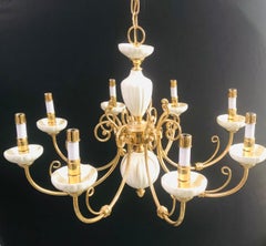 Georgian Style Brass and White Ceramic Eight-Arms Chandelier