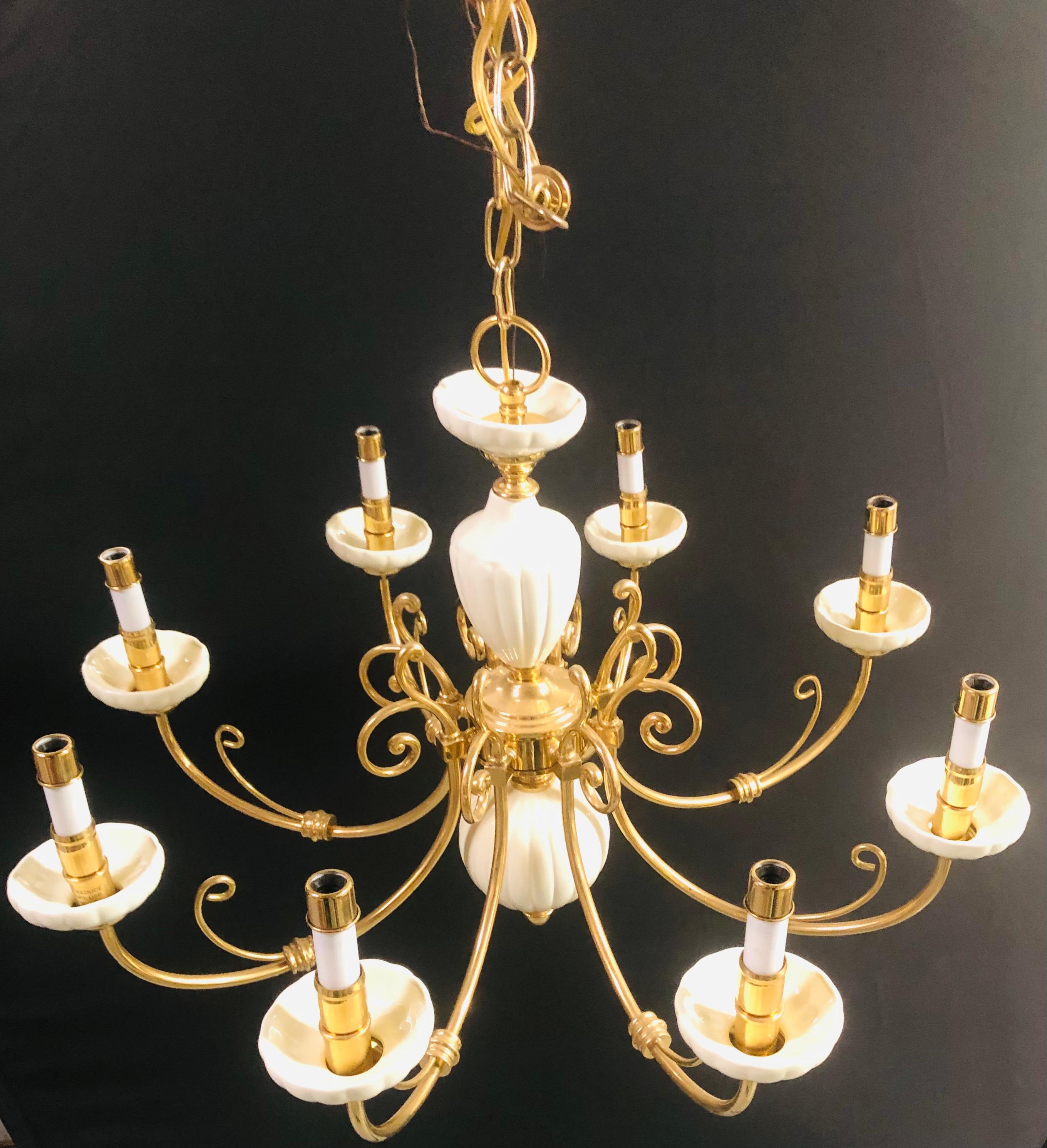 brass and white chandelier