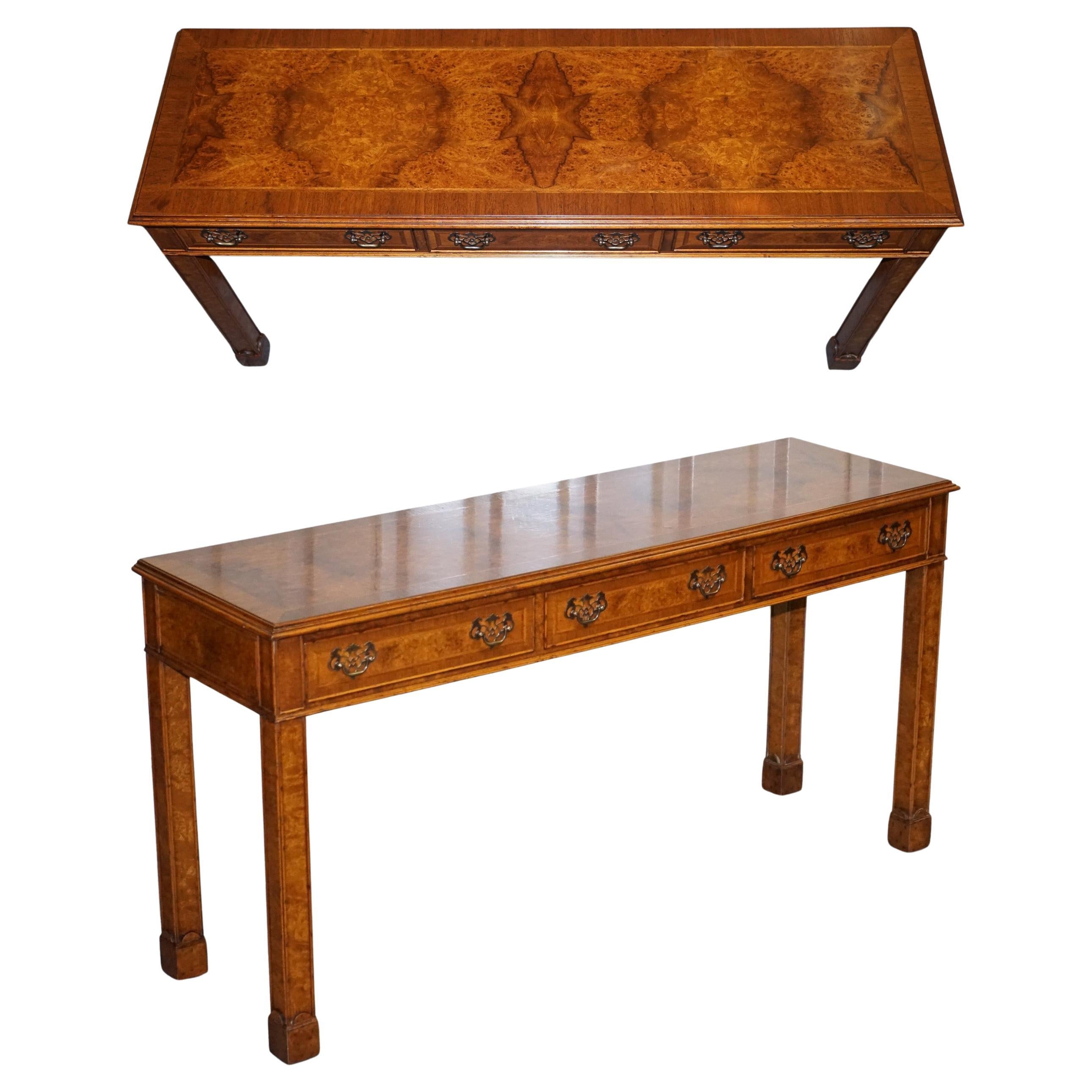 GEORGIAN STYLE BRiGHTS OF NETTLEBED LONDON BURR WALNUT CONSOLE TABLE For Sale