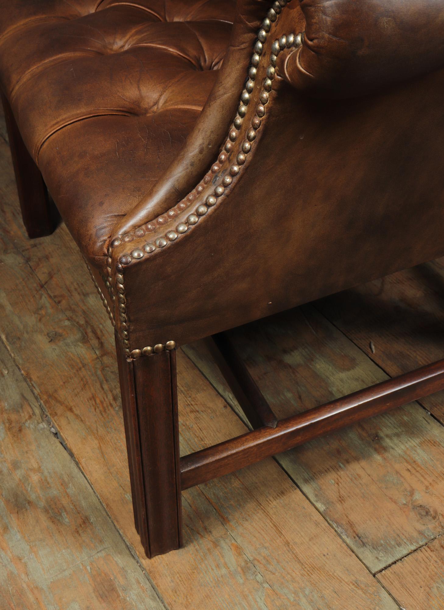 Georgian Style Brown Buttoned Leather Wing Chair 8