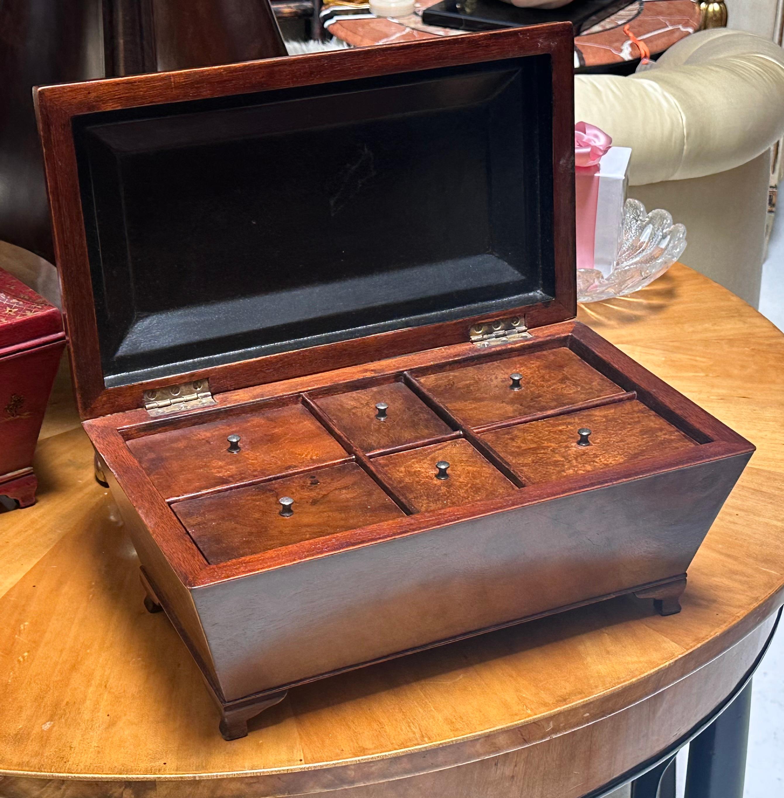 Georgian Style Burton-Ching burl Walnut Regency Tea Caddy For Sale 1
