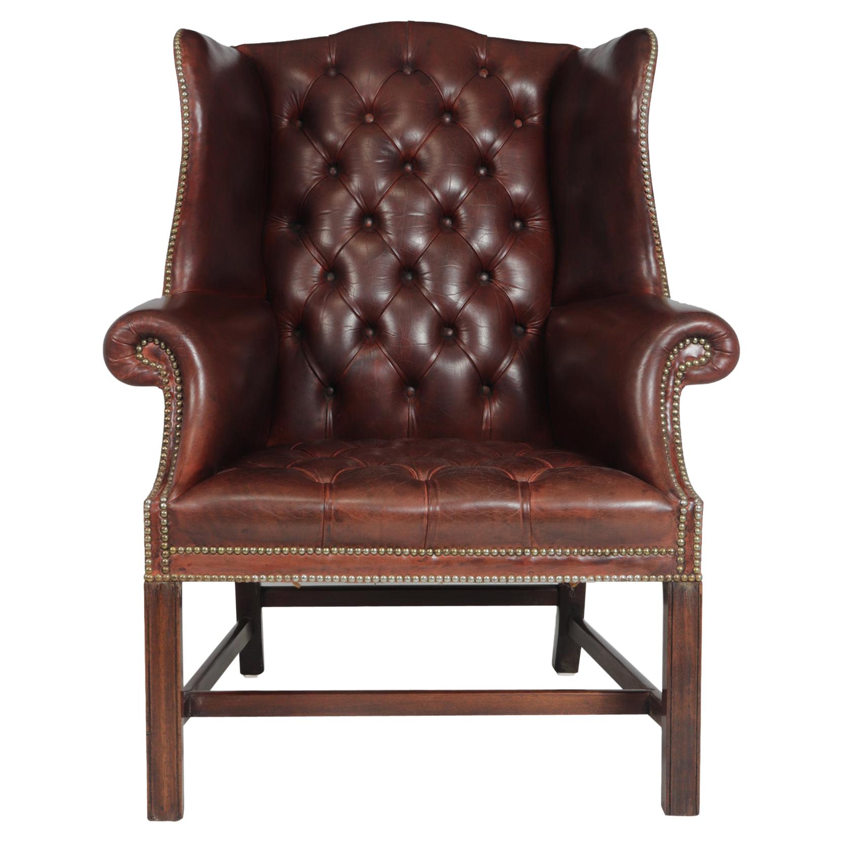 Georgian Style Buttoned Leather Wing Chair