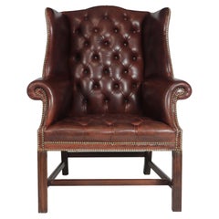 Retro Georgian Style Buttoned Leather Wing Chair