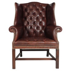 Georgian Style Buttoned Leather Wing Chair