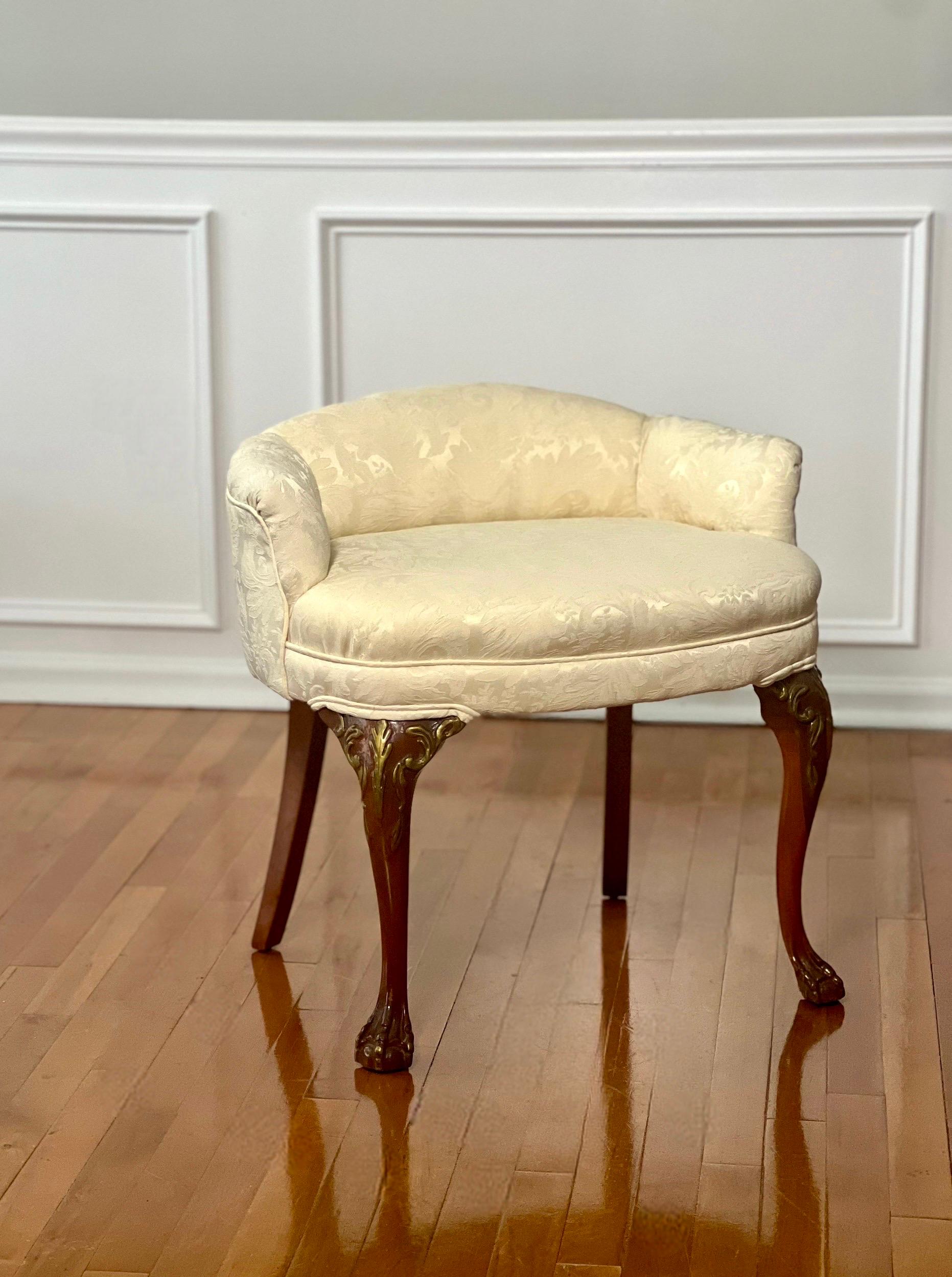 Georgian Style Carved Mahogany and Walnut Low Back Vanity Chair 4