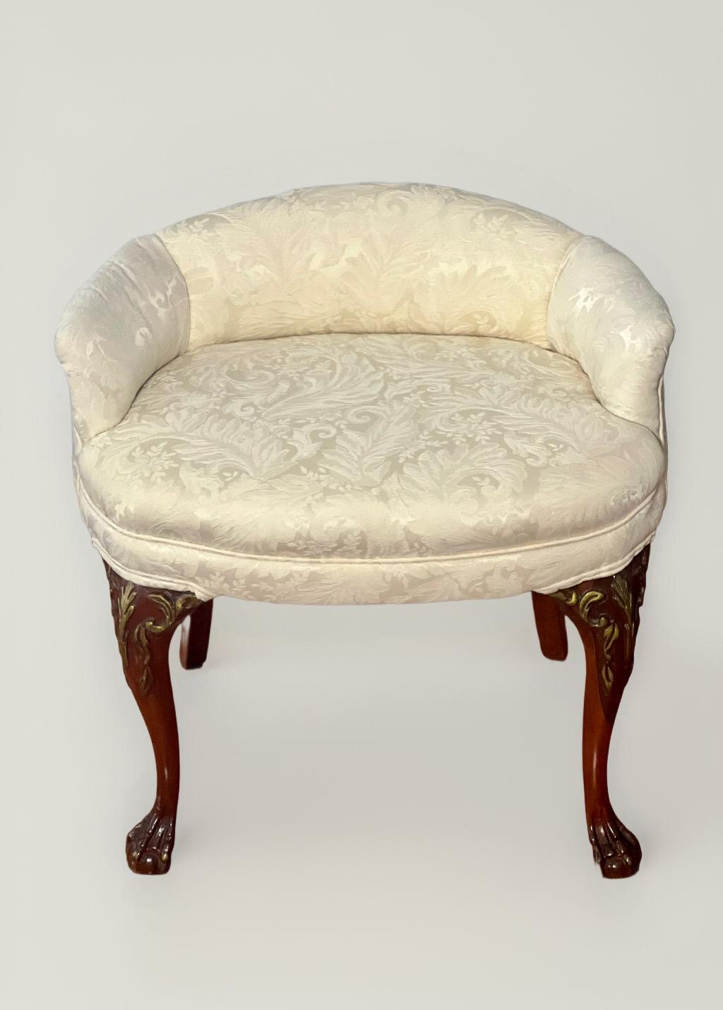 Chippendale Georgian Style Carved Mahogany and Walnut Low Back Vanity Chair