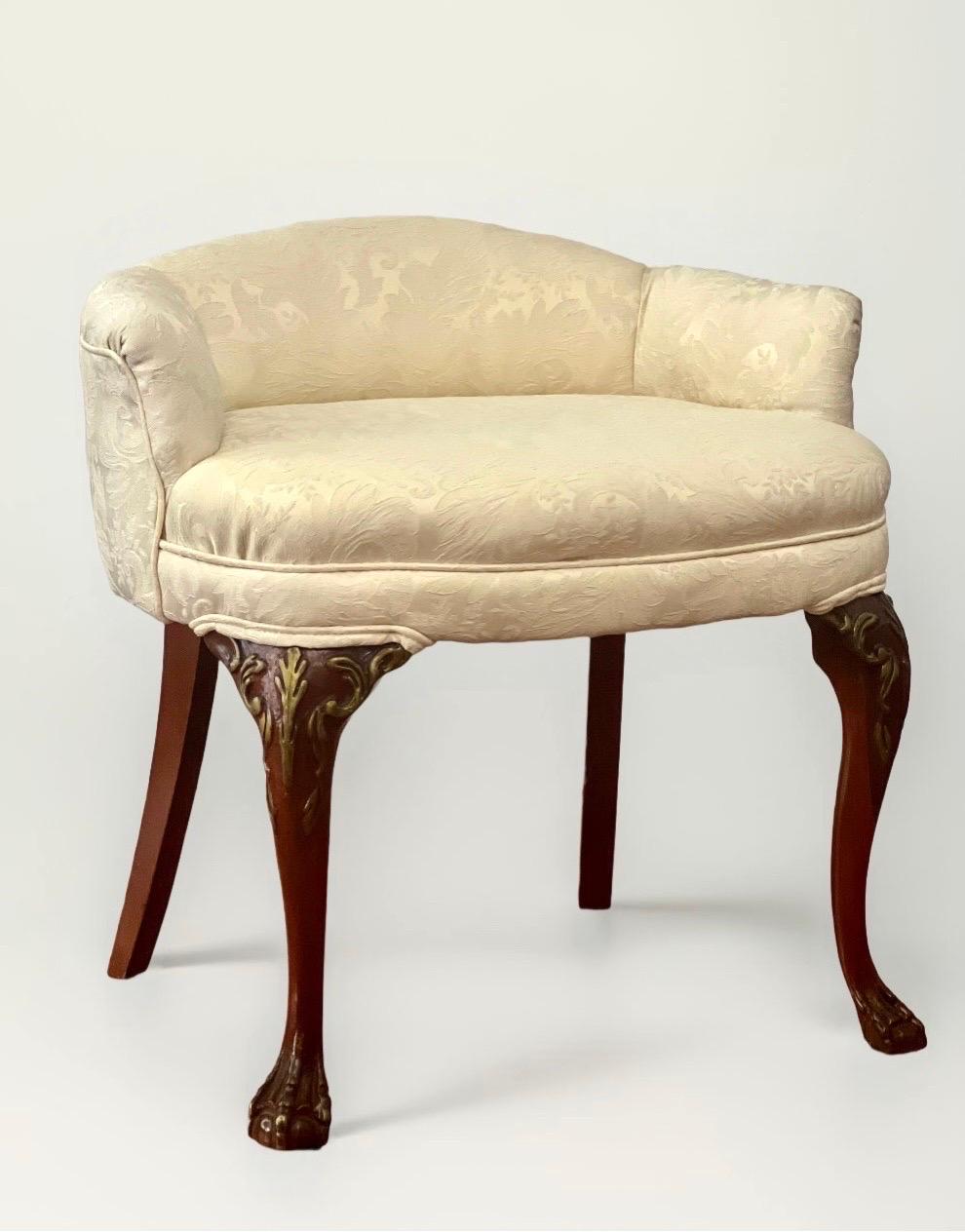 Georgian Style Carved Mahogany and Walnut Low Back Vanity Chair In Good Condition In Doylestown, PA