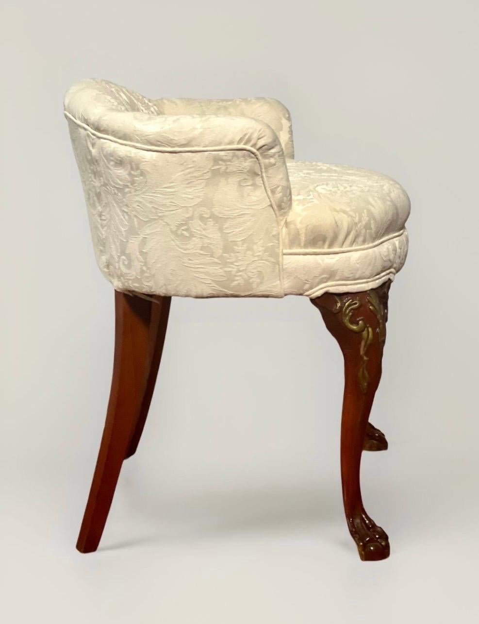 Mid-20th Century Georgian Style Carved Mahogany and Walnut Low Back Vanity Chair