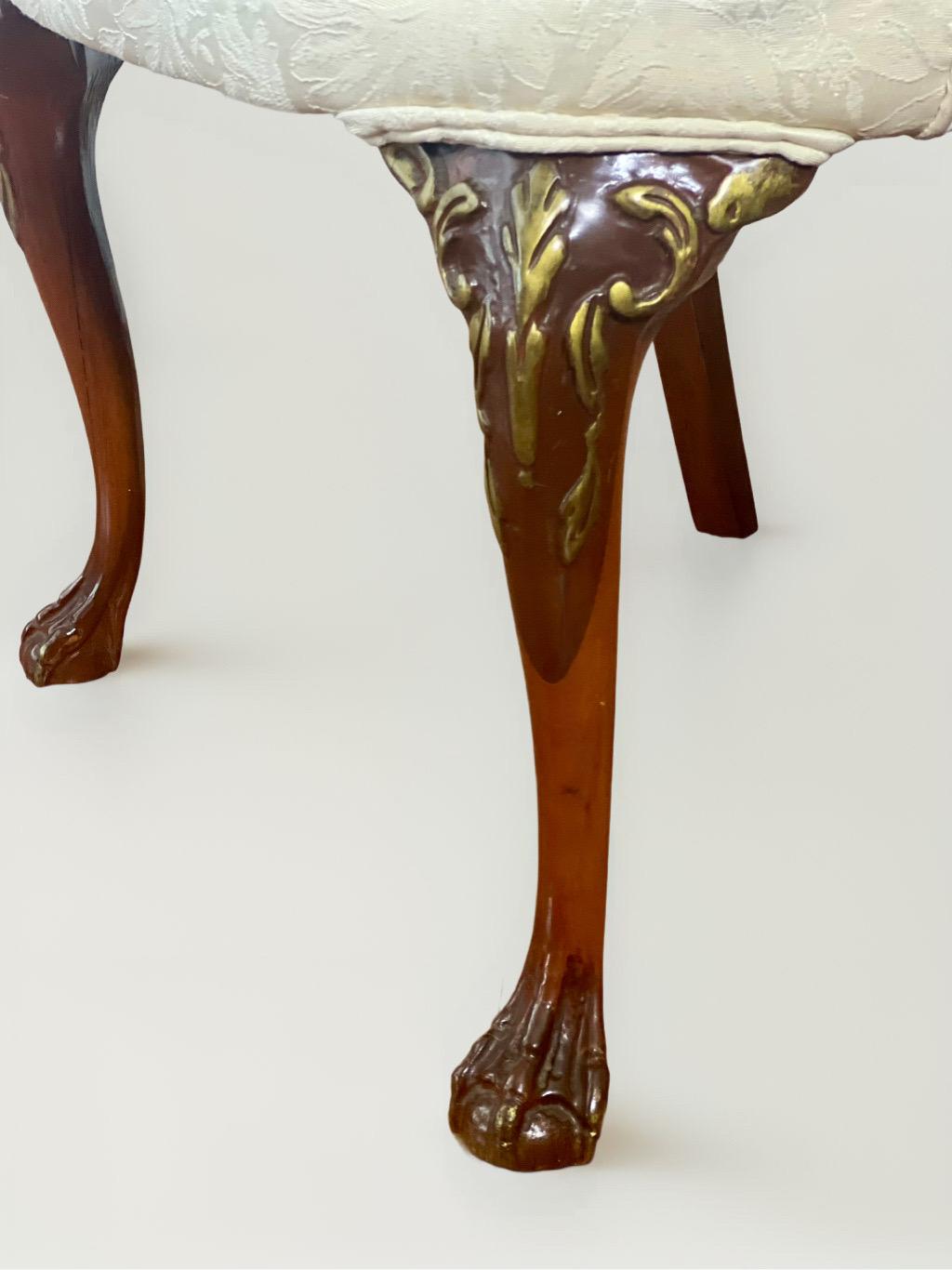 Georgian Style Carved Mahogany and Walnut Low Back Vanity Chair 2