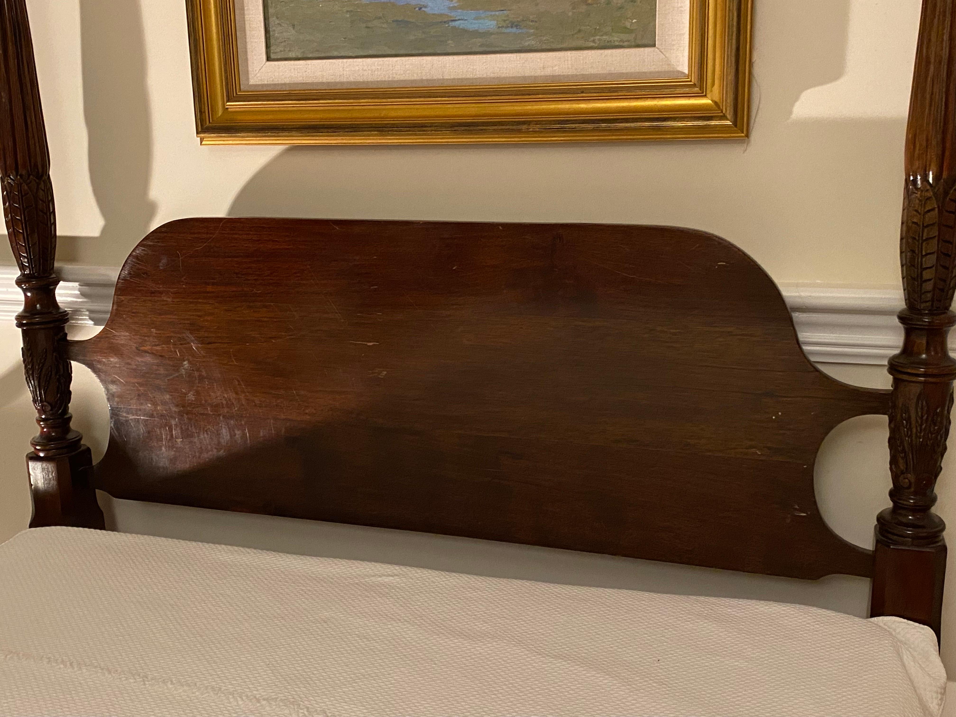 Georgian Style Carved Mahogany Full Size Poster Bed w Tester, Late 19th Century 15