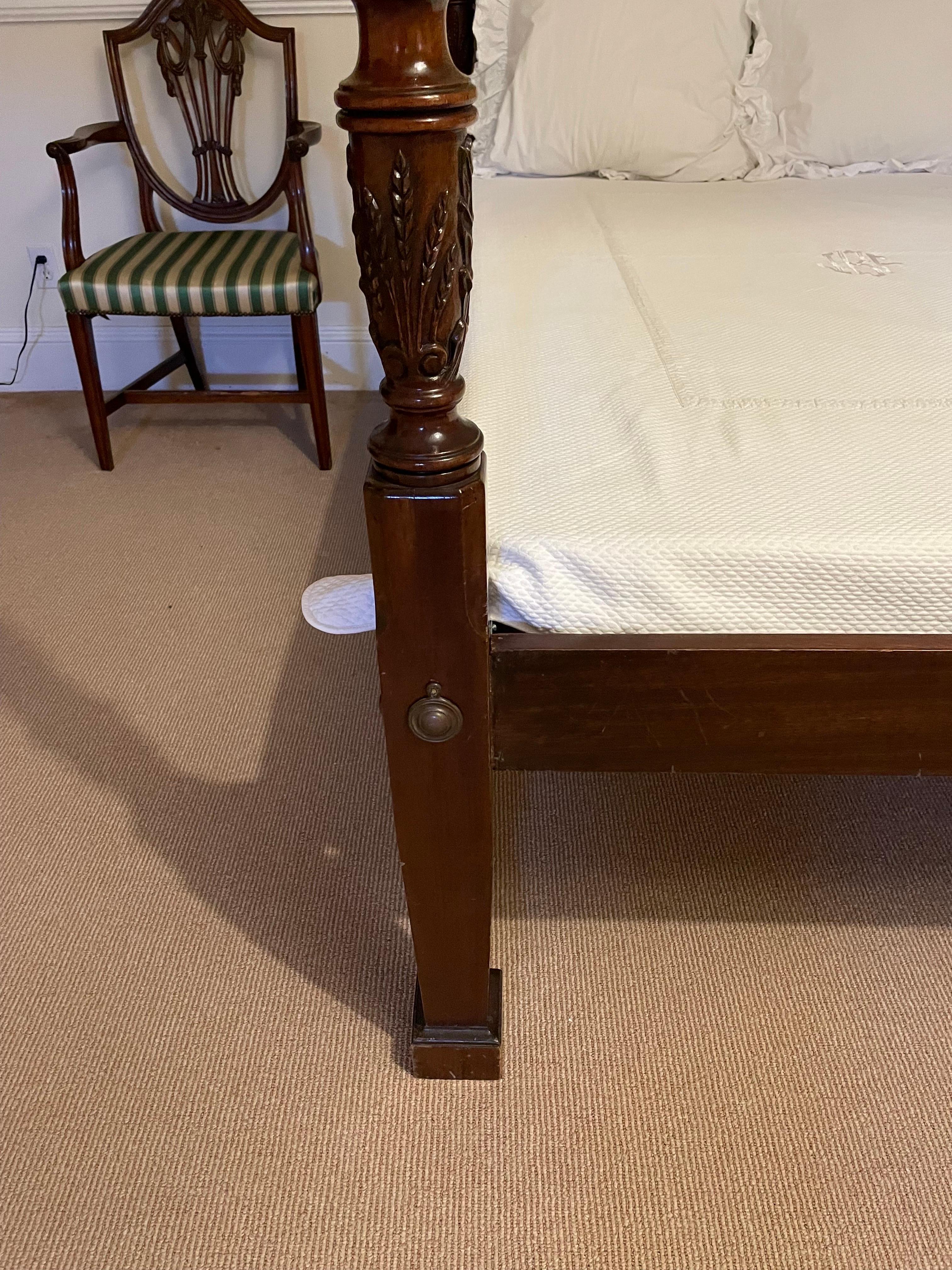 Georgian Style Carved Mahogany Full Size Poster Bed w Tester, Late 19th Century 3