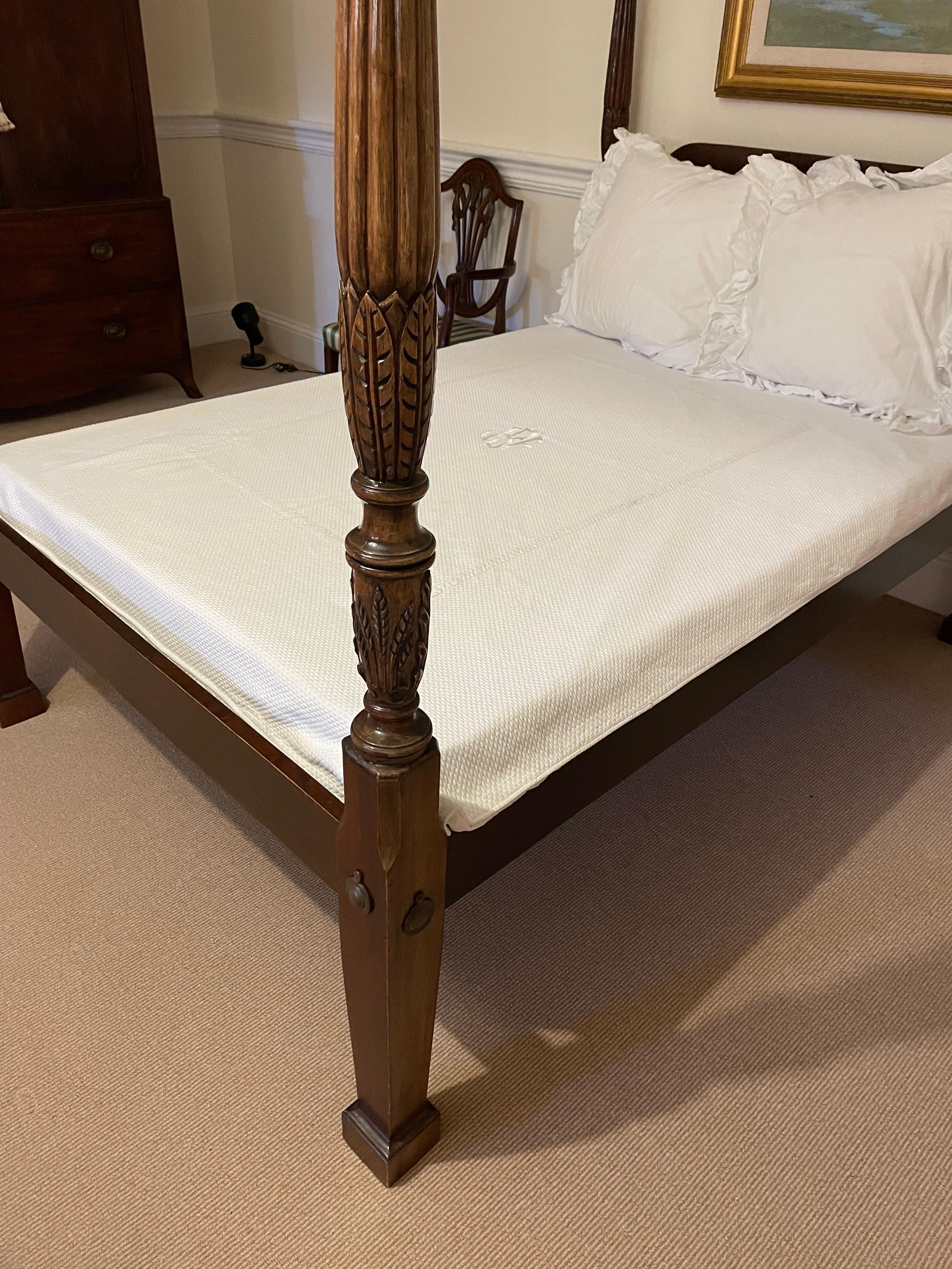 Georgian Style Carved Mahogany Full Size Poster Bed w Tester, Late 19th Century 4