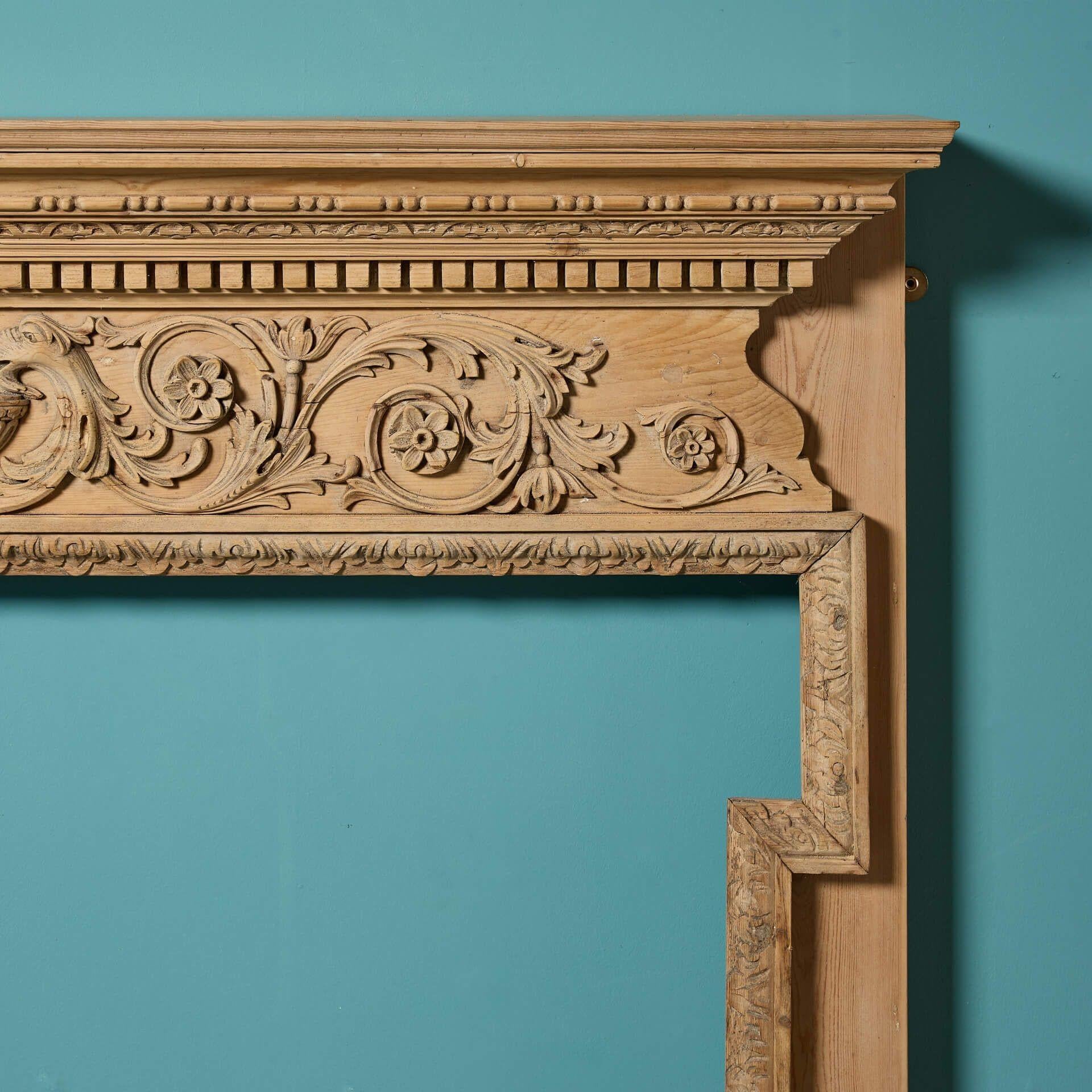 English Georgian Style Carved Pine Fire Surround For Sale