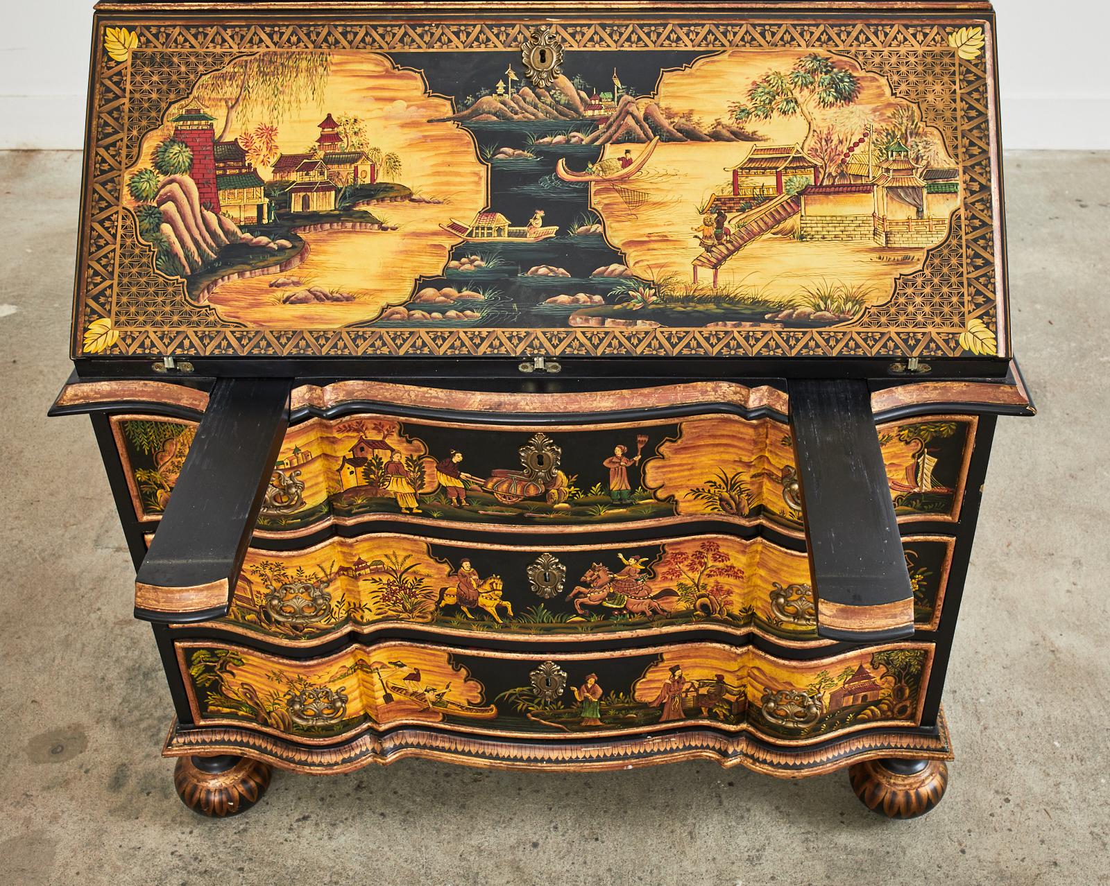 Georgian Style Chinoiserie Decorated Secretary Bookcase by Sarreid 11