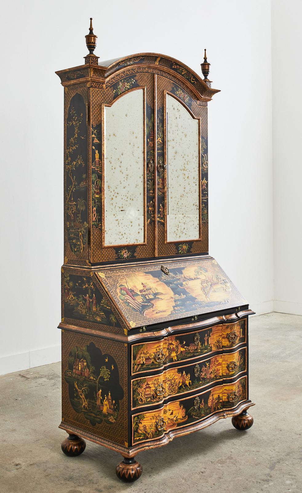 American Georgian Style Chinoiserie Decorated Secretary Bookcase by Sarreid