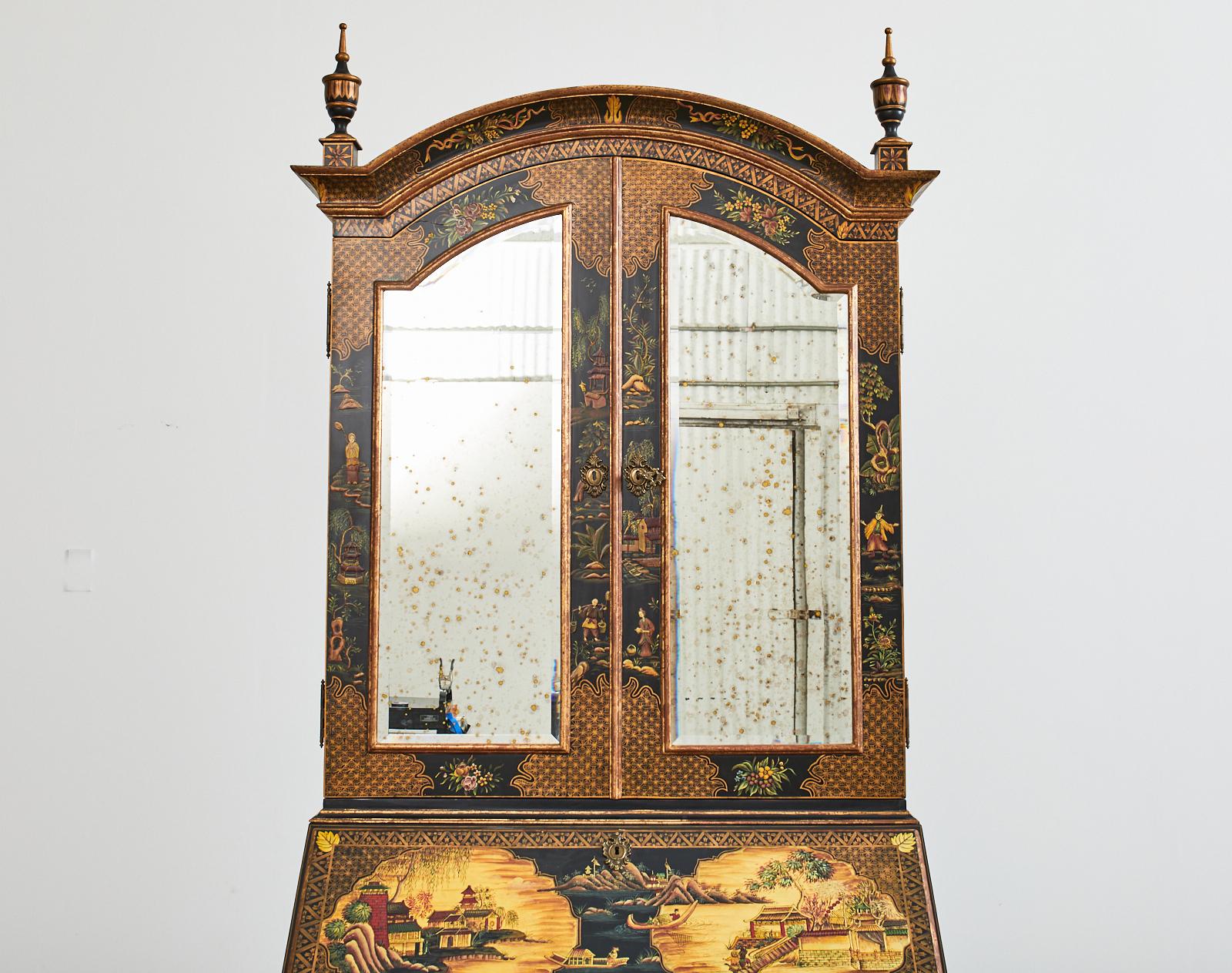 Georgian Style Chinoiserie Decorated Secretary Bookcase by Sarreid In Good Condition In Rio Vista, CA