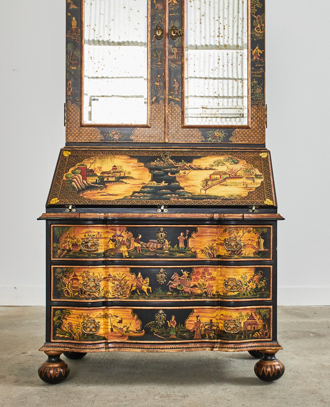 20th Century Georgian Style Chinoiserie Decorated Secretary Bookcase by Sarreid