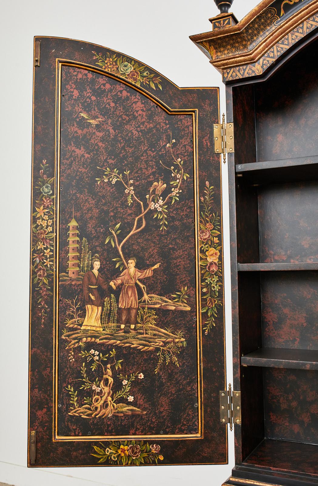 Glass Georgian Style Chinoiserie Decorated Secretary Bookcase by Sarreid