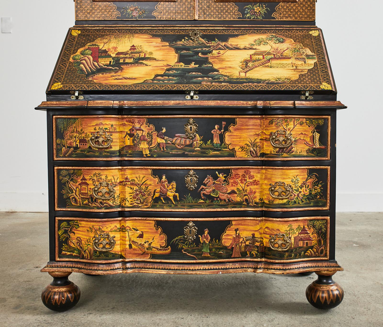 Georgian Style Chinoiserie Decorated Secretary Bookcase by Sarreid 1