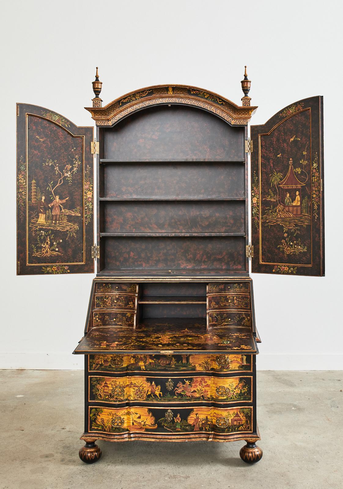 Georgian Style Chinoiserie Decorated Secretary Bookcase by Sarreid 2