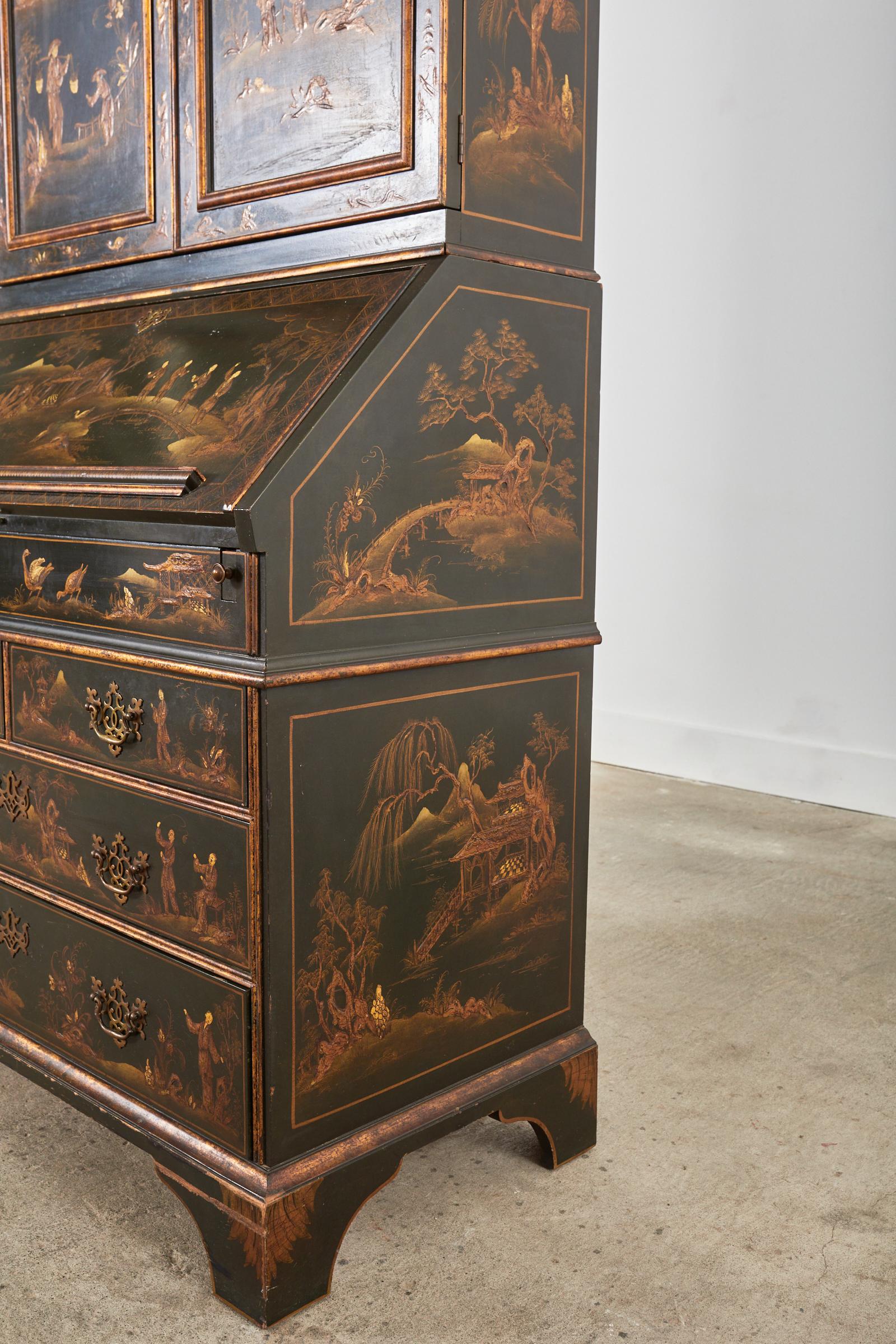 Georgian Style Chinoiserie Decorated Secretary Bookcase by Baker 13