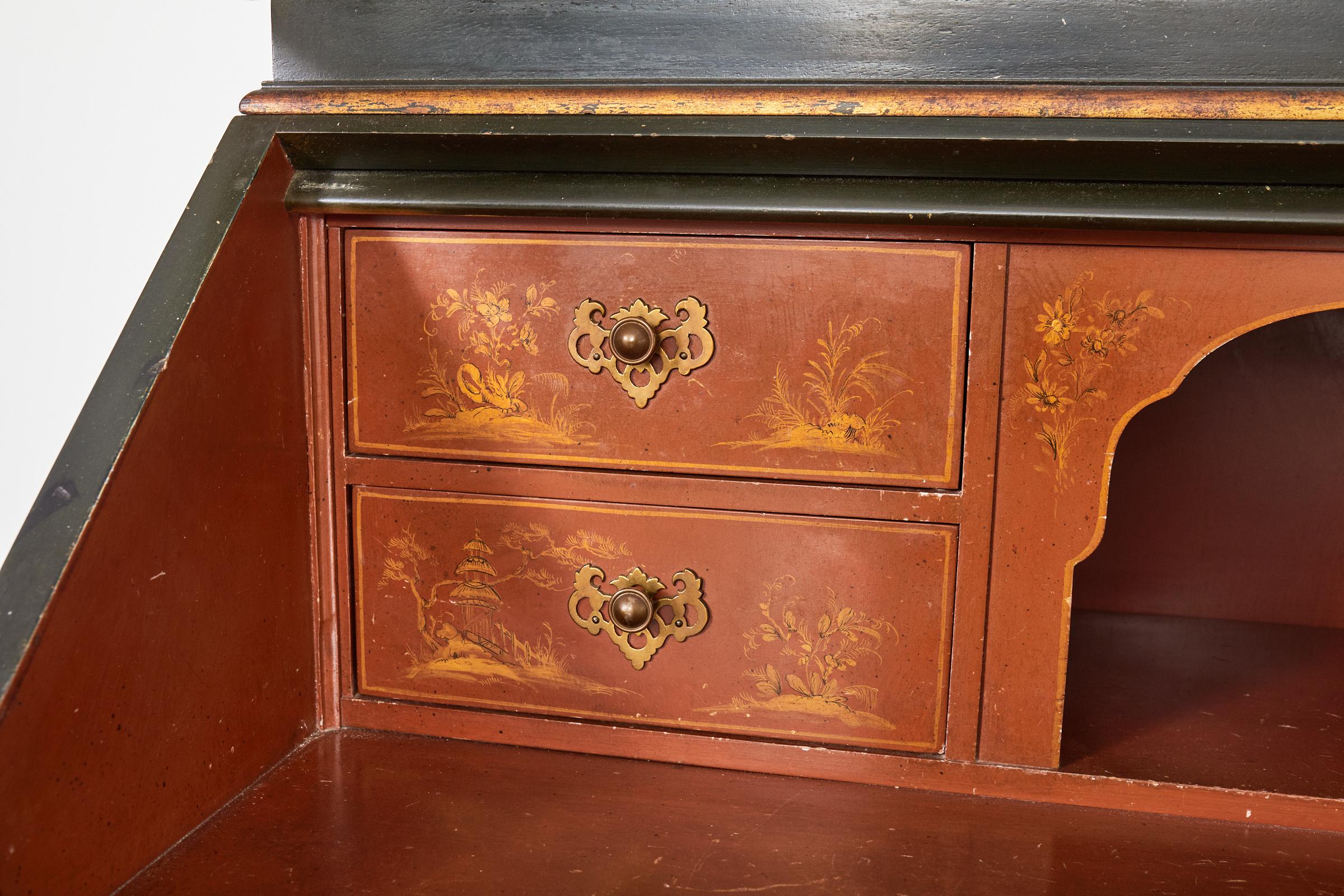 Georgian Style Chinoiserie Decorated Secretary Bookcase by Baker 1