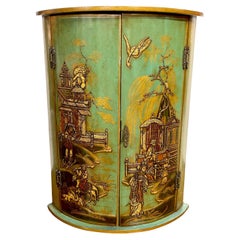 Georgian Style Chinoiserie Olive-Green Lacquered Blind Door Corner Cupboard